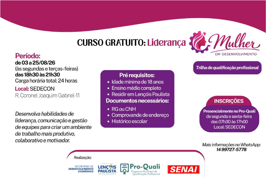 Curso gratuito prepara mulheres para liderar