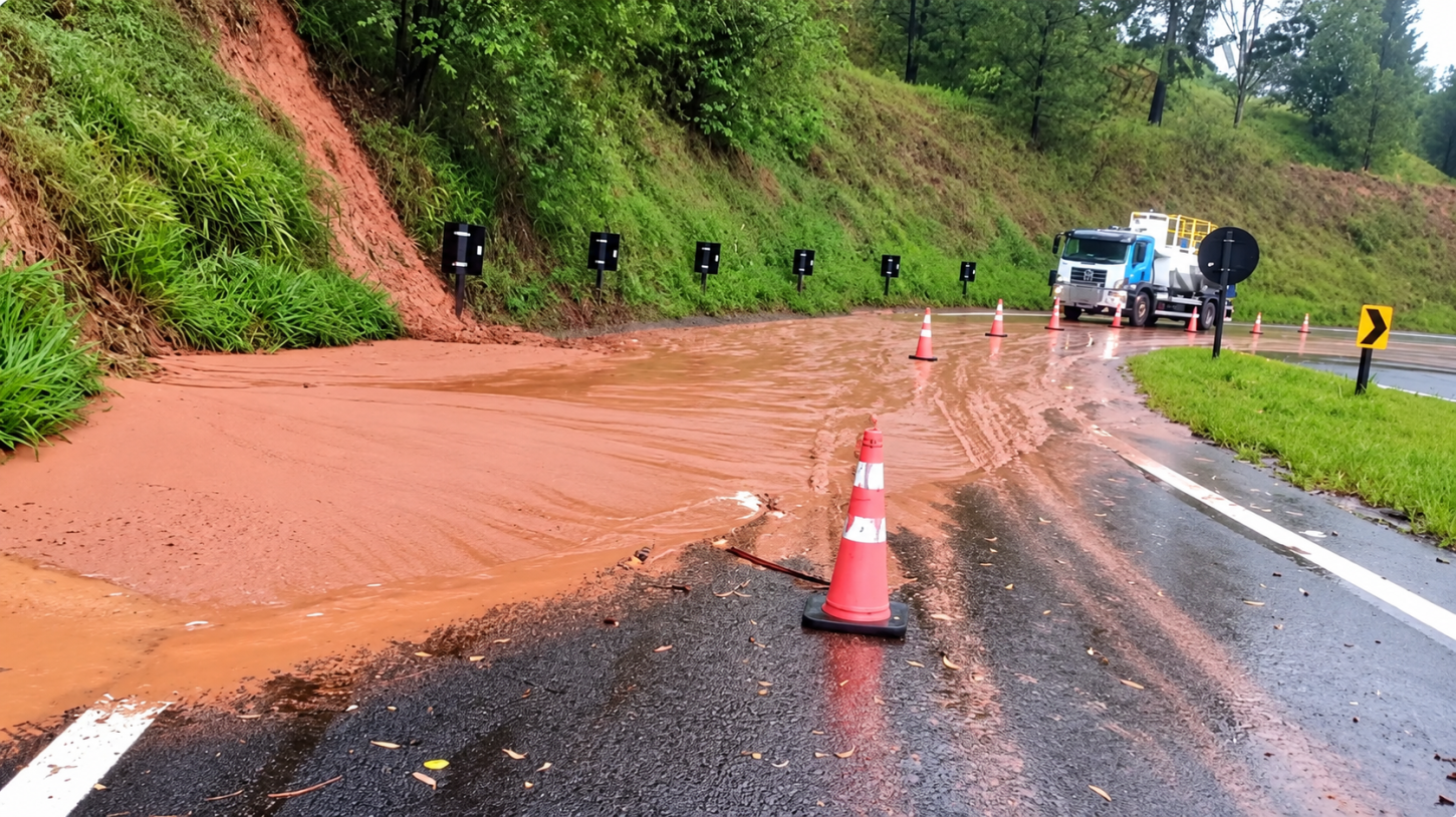 Deslizamento e buraco na pista provocam interdições em rodovias da região