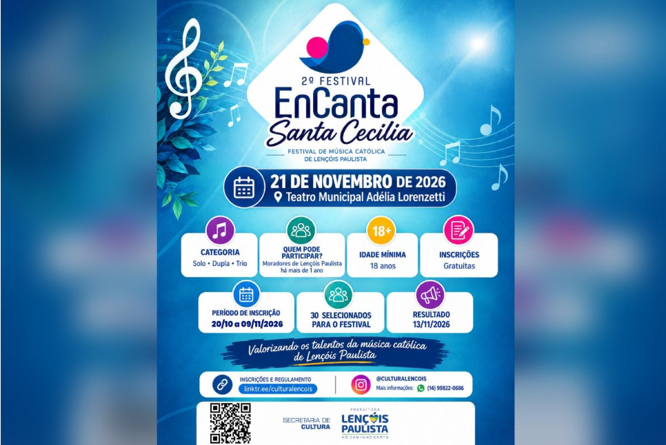 Festival EnCanta Santa Cecília abre inscrições para músicos de Lençóis Paulista