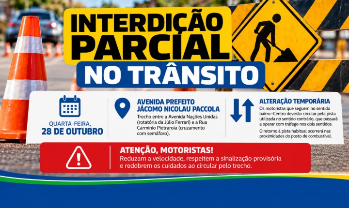 Avenida Jácomo Nicolau Paccola terá interdição parcial nesta quarta-feira (28)