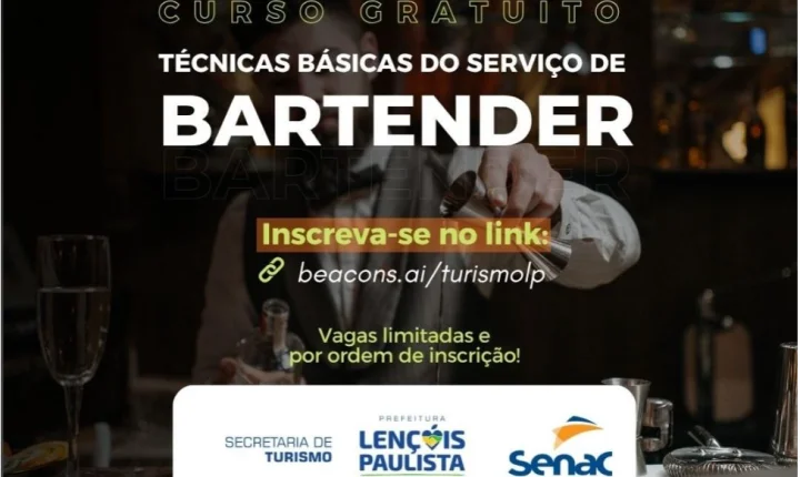 Curso gratuito de bartender abre vagas em Lençóis