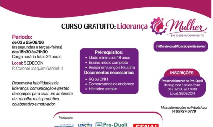 Curso gratuito prepara mulheres para liderar