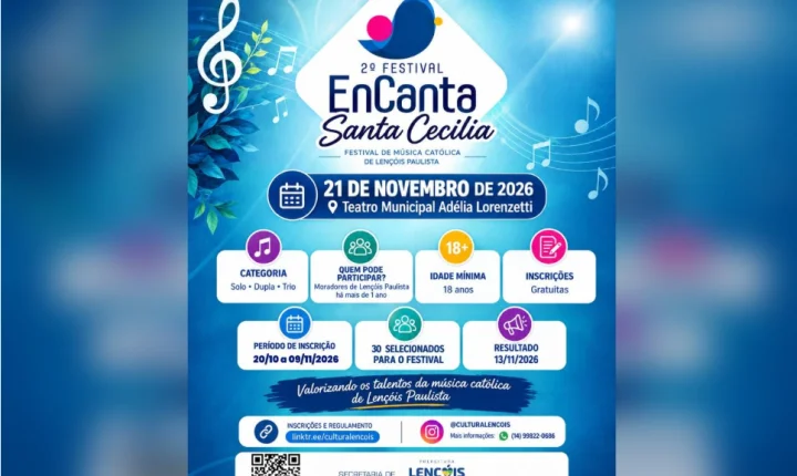 Festival EnCanta Santa Cecília abre inscrições para músicos de Lençóis Paulista
